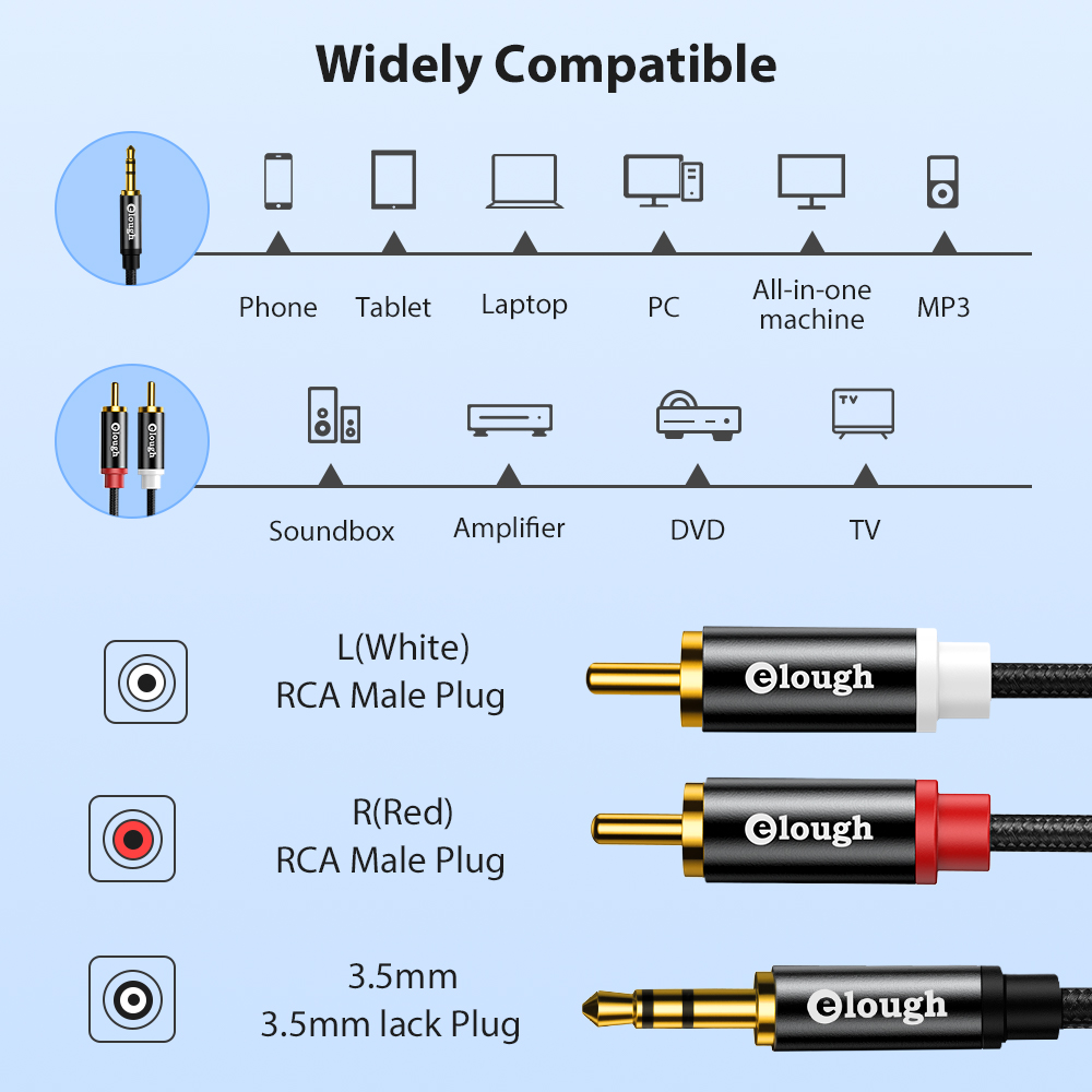 Elough كابل RCA AUX RCA كابل م - مراجعة Home Cinema Pc وسعره